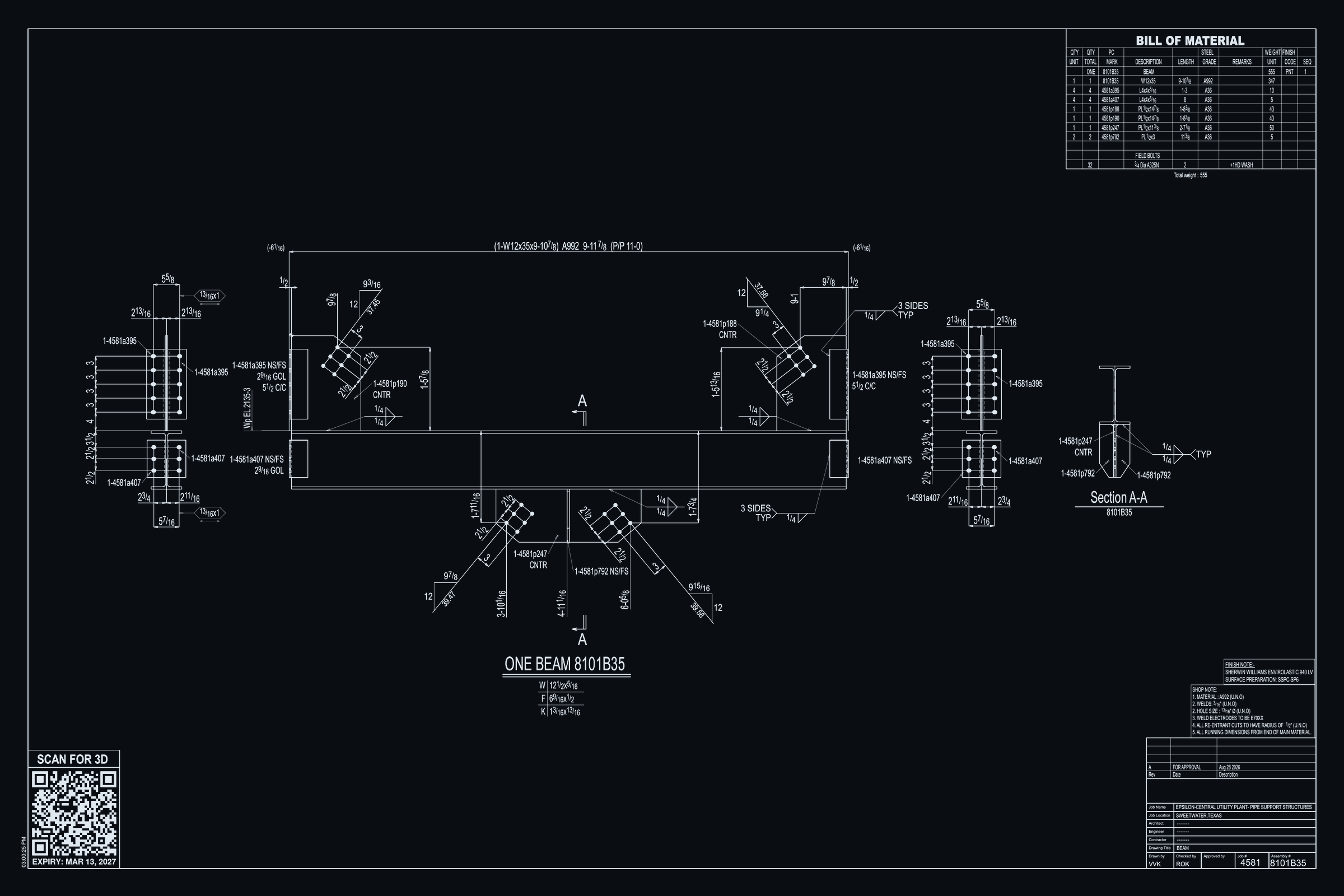 QR Smart Sheet for beam assembly 8101B35, with a SCAN FOR 3D code in the corner